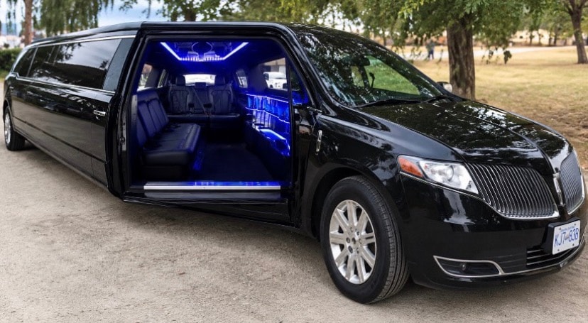 Limousine interior with blue lighting